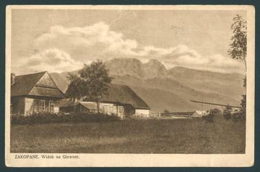 Zakopane z widokiem na Giewont — archiwalna pocztówka z czasów, gdy na szczycie nie było jeszcze krzyża.